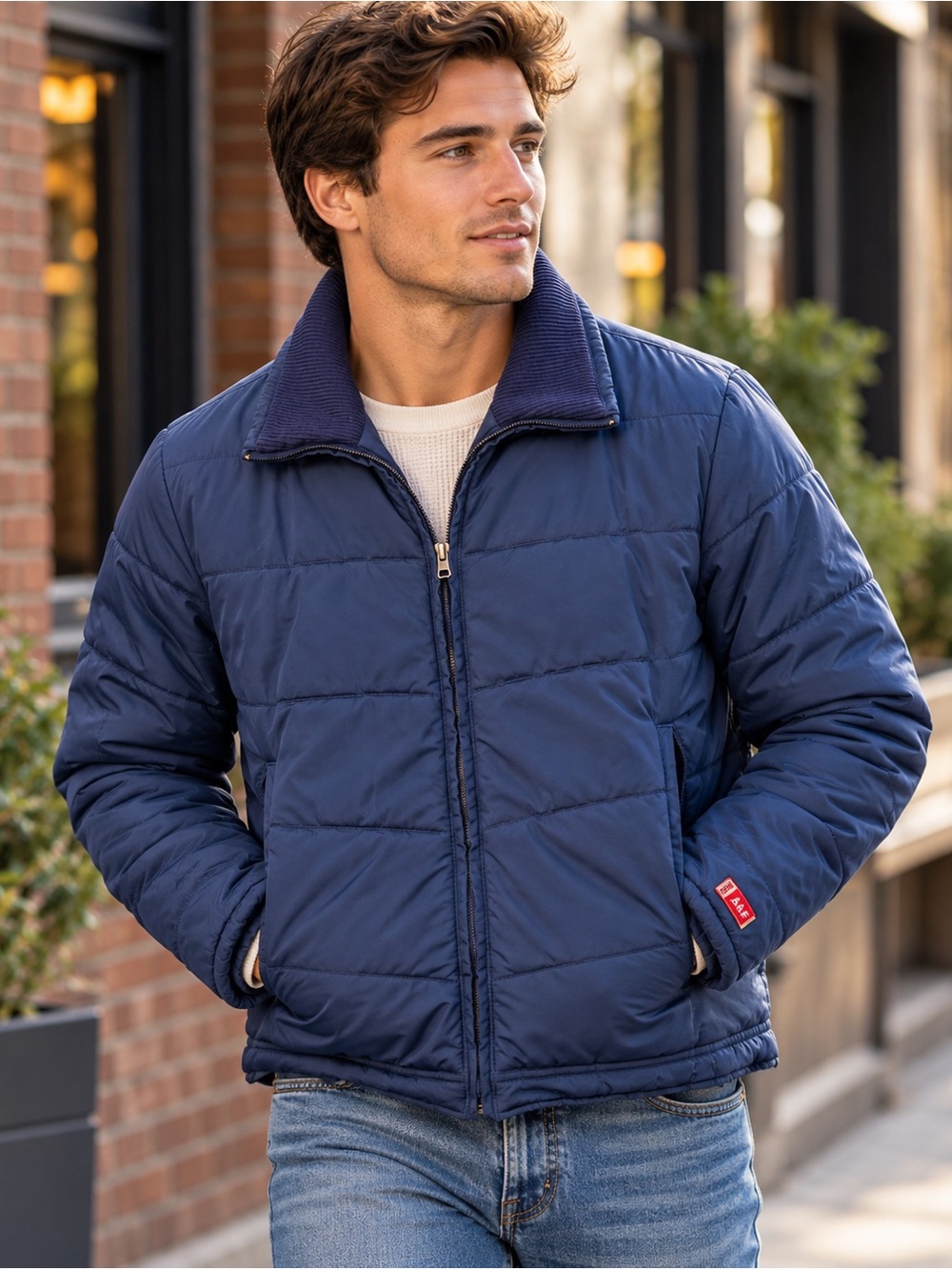 Vintage Abercrombie & Fitch Men’s Small Blue Quilted Puffer Jacket Korea A&F